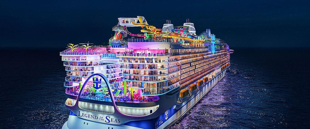 Royal Caribbean Legend of the Seas cruise at night.